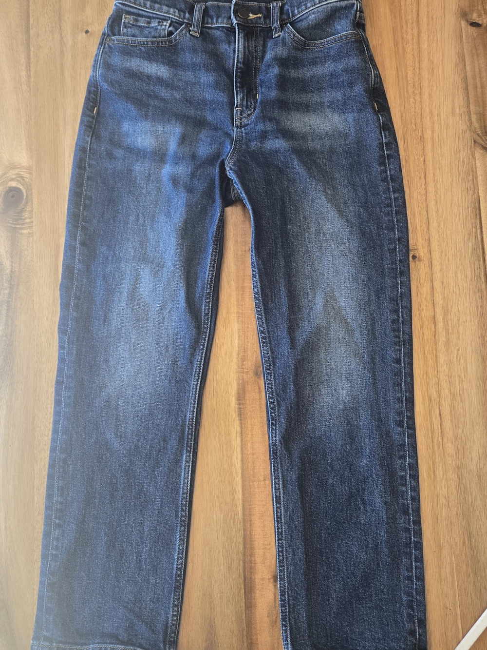 Womens high-rise Dark Blue Straight Jeans